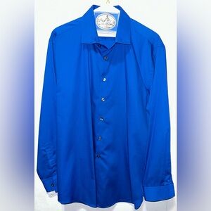 Kenneth Cole electric blue dress shirt slim fit size L 16 1/2 32-33